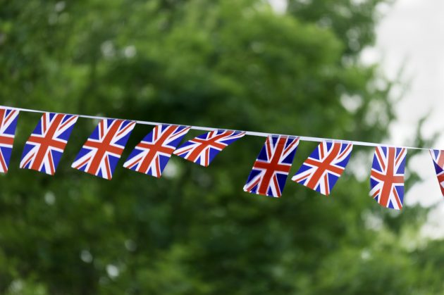 Union flag bunting put up to celebrate the Coronation