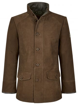 A walnut brown leather jacket for men from Dubarry - one of the highlights of the Burghley shopping