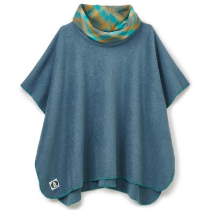 A blue fleece poncho with a polo neck