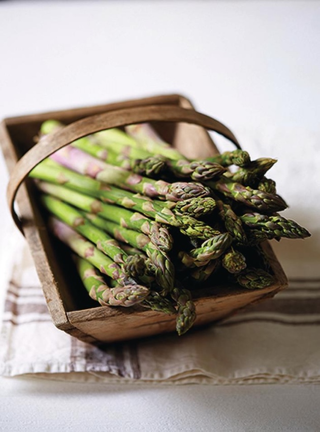 English asparagus in trug basket