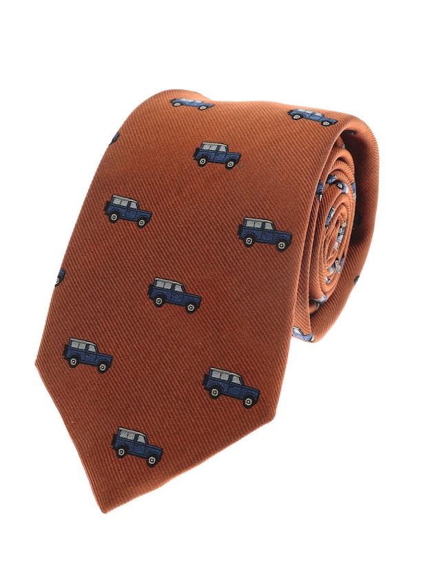 orange tie with land rovers