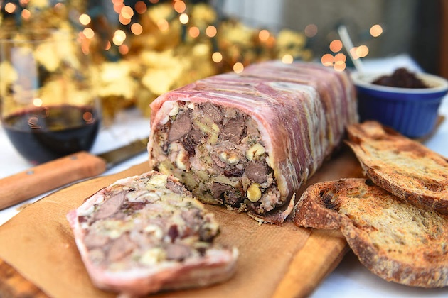pigeon and cranberry terrine with cointreau and hazelnuts