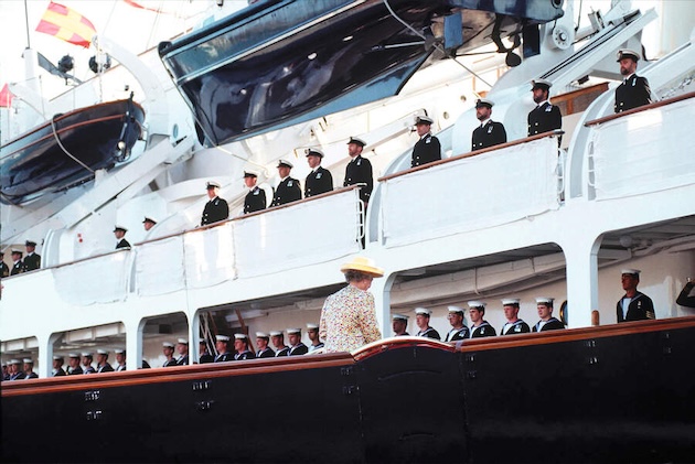 The late Queen boards Britannia
