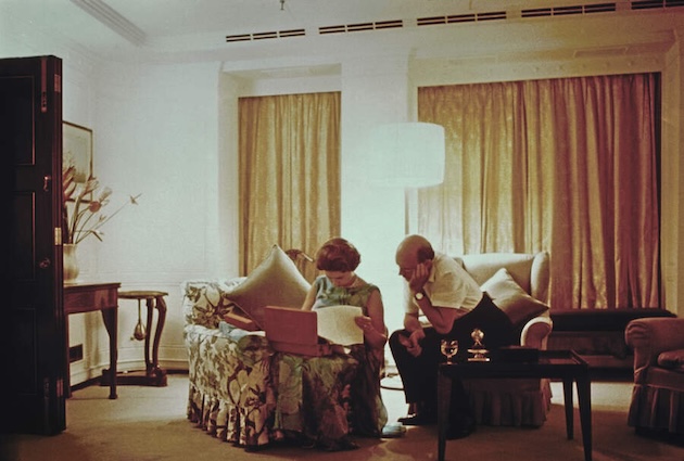 the late Queen and her private secretary Sir Martin Charteri reviewing papers in 1972