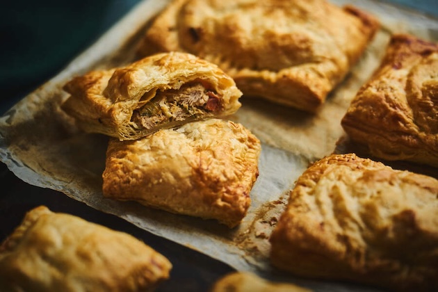Pheasant, chorizo and ‘feta’ hand pies