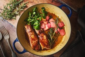 park chops with honey and rhubarb