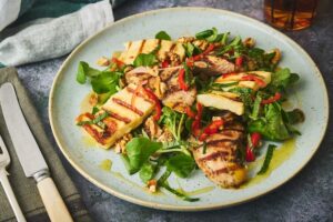 grilled pheasant with halloumi