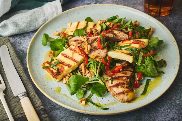 grilled pheasant with halloumi