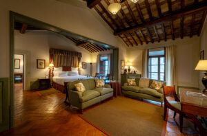 One of the sumptuous rooms at Castello Banfi