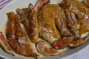 Roast guinea fowl with figs in cream sauce