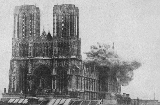 Reims Cathedral hit by German shellfire in 1914