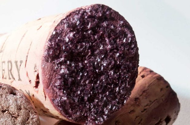 tartrate crystals on a red wine cork