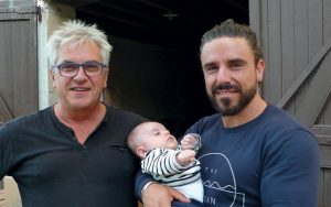 Jean-Paul Thévenet and his son Charly with baby Malo