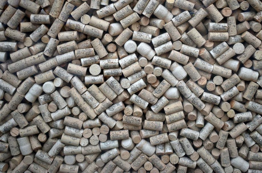 wines under £20; a pile of wine corks