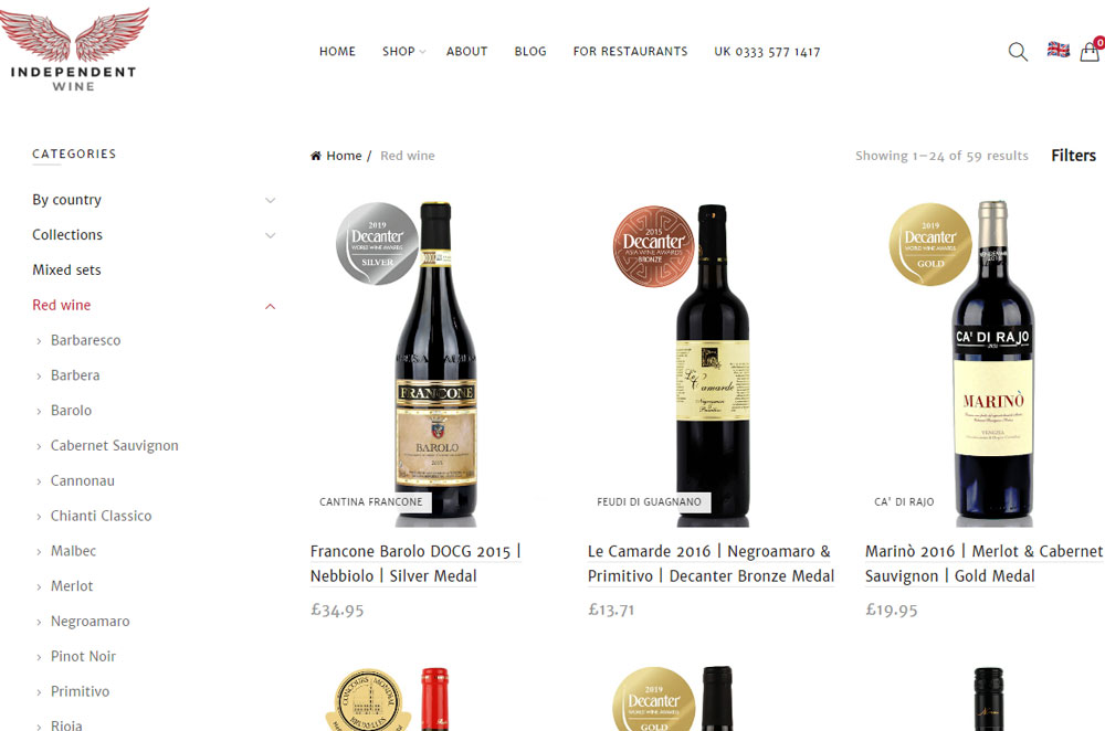 Independent Wine web page