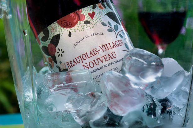 Red wine chilling in an ice bucket