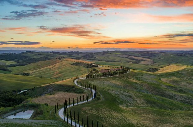 Sunset over the Tuscan landscape