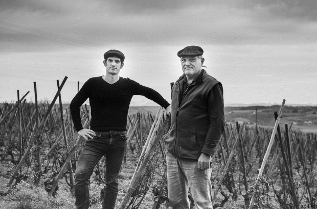 Pierre and Bernard in the vines of Domaine Burgaud