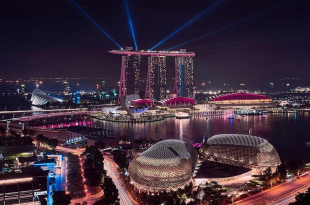 View of Marina Bay in Singapore at night