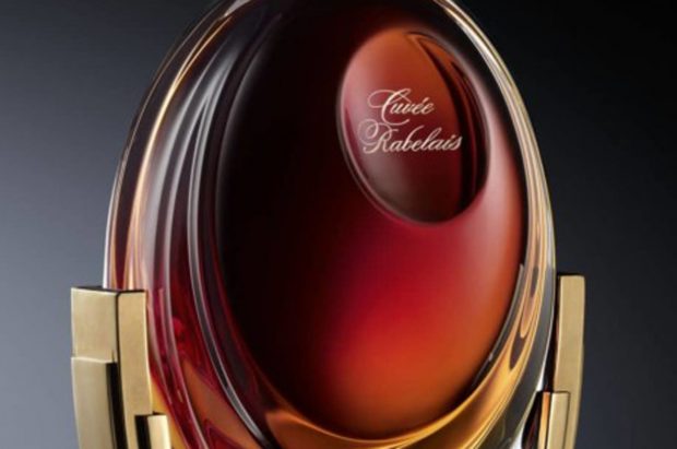 Close-up crop of an oval bottle of Cognac