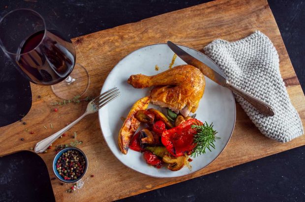 Roast chicken with wine