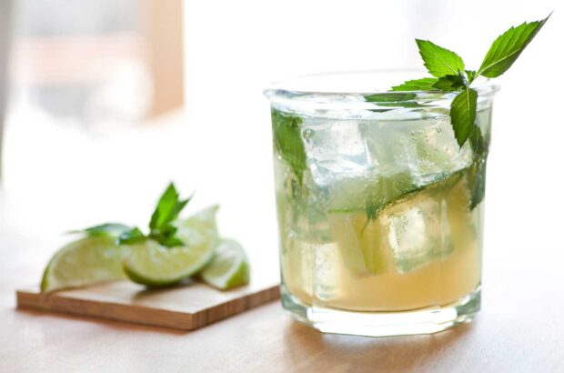 Light rum with mint and lime in a glass