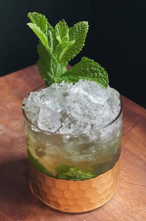 mint julep cocktail in a glass with fresh mint