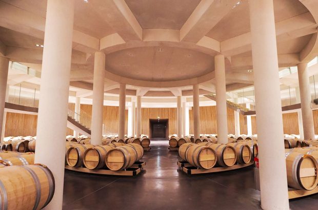 The elegant circular barrel cellar at Château Haut-Bailly