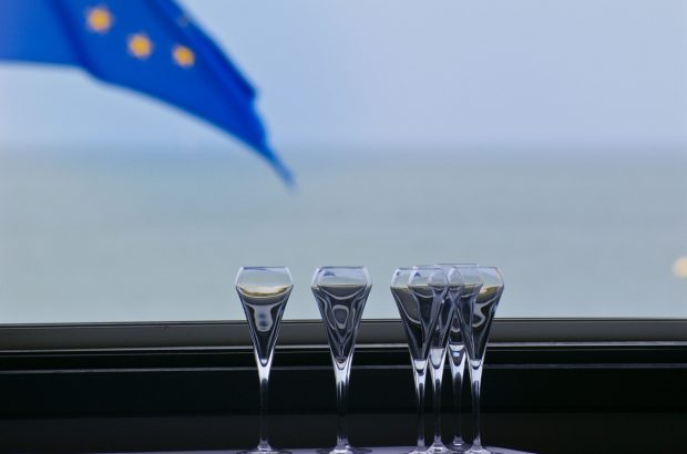 EU flag with wine glasses