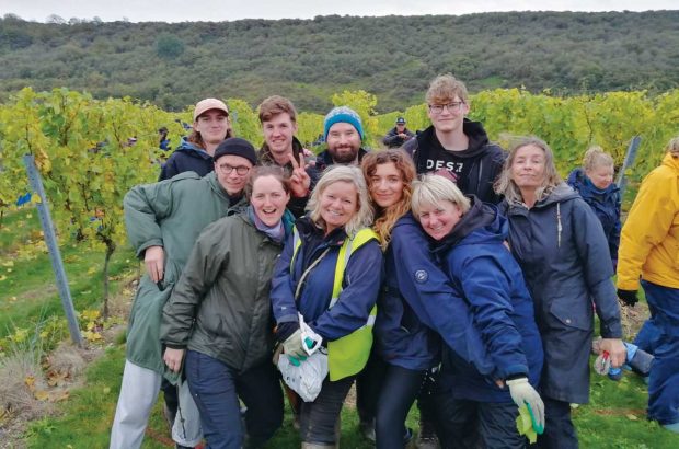 Ailsa Chambers (centre, in high-vis) with other pickers