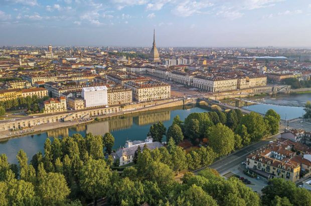 The Mole Antonelliana spire rising above the Po and the Ponte Vittorio Emanuele I in Turin