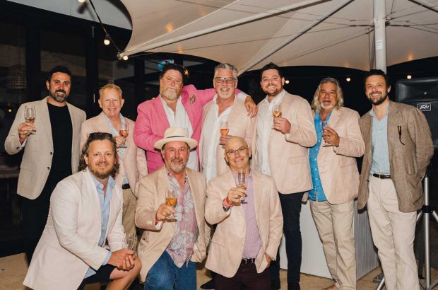McHenry Hohnen head winemaker Jacopo Dalli Cani (top left) with previous Pink Jacket recipients and Nick Ryan (top, third from left) and Tom Riley from P. Johnson (top right) at the Margaret River Wine Show