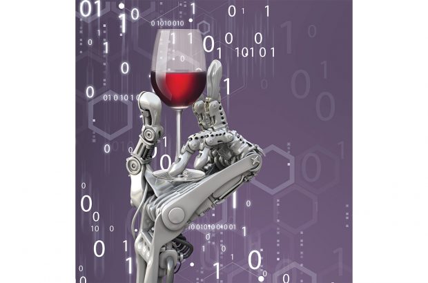Graphic of wine glass in robotic hand