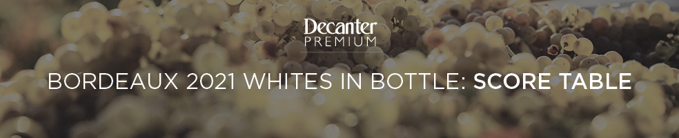 Bordeaux 2021 whites in bottle top wines score table