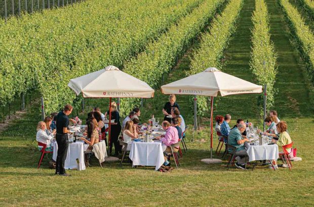 Dining by the vines at Rathfinny Estate, near Alfriston