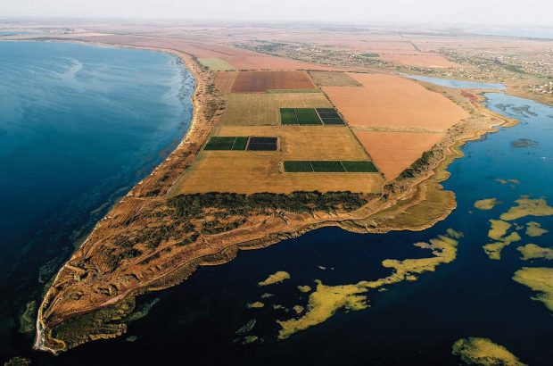 An aerial view of the Beykush peninsula and its vineyards