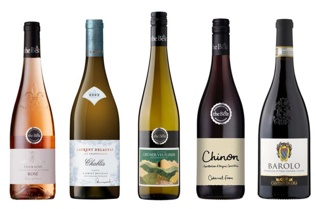 Line up on Morrisons wine bottles