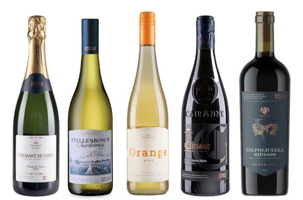 Five bottles of wine from Aldi