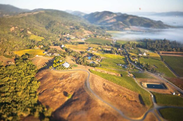 Aerial view of Napa Valley and vineyards