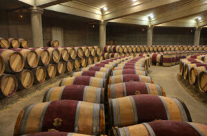 barrels at Château Lafite Rothschild in Bordeaux.