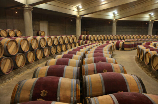 barrels at Château Lafite Rothschild in Bordeaux.