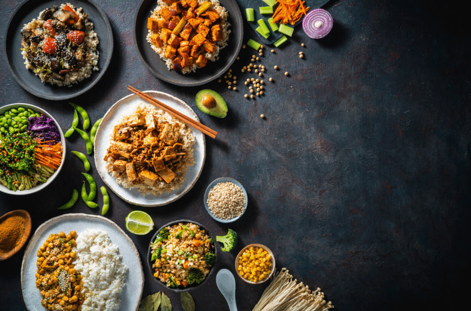 Plant-based cuisine on a table