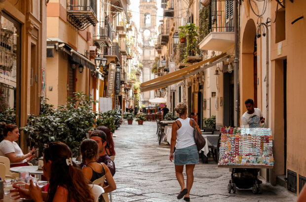Palermo street scene with restaurant