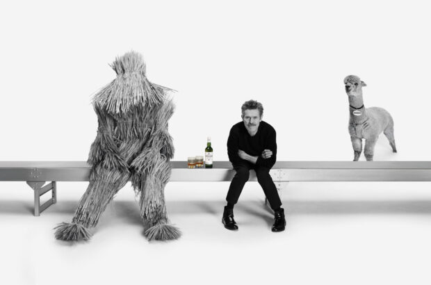 Willem Dafoe with 'Barley Man' and alpaca from Laphroaig 'The Taste' shoot