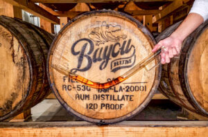 Barrel sampling at Louisiana's Bayou Distillery