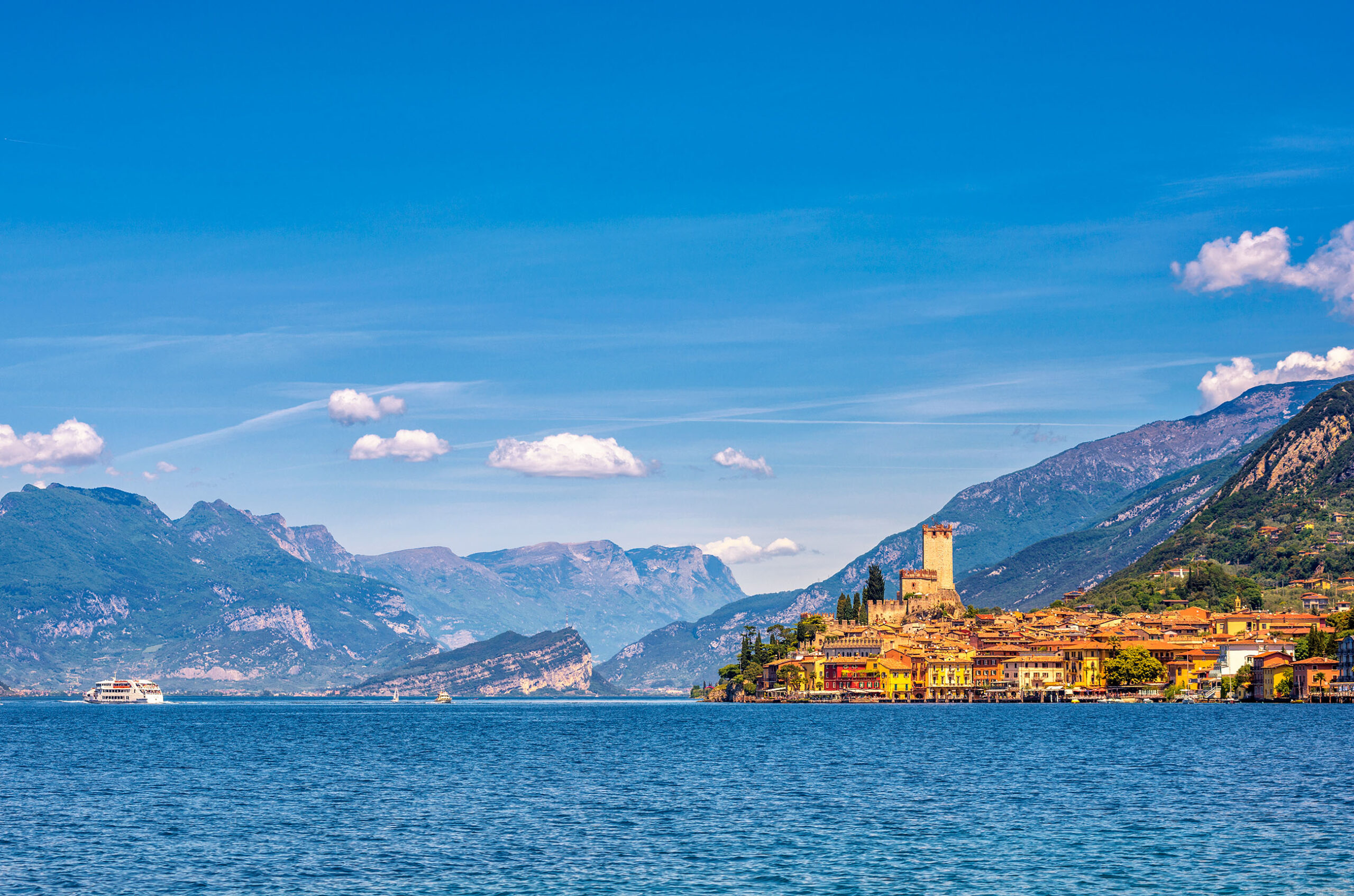 View over the Lake Garda on Malcesine. Malcesine located on the eastern shore of the lake in the Province of Verona (Veneto)