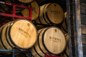 Maturing barrels of Wayward Whiskey at Venus Spirits