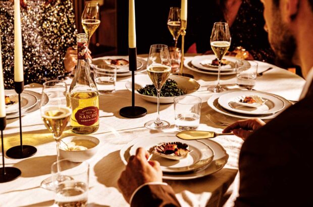 Saicho Osmanthus Sparkling Tea with a seafood starter