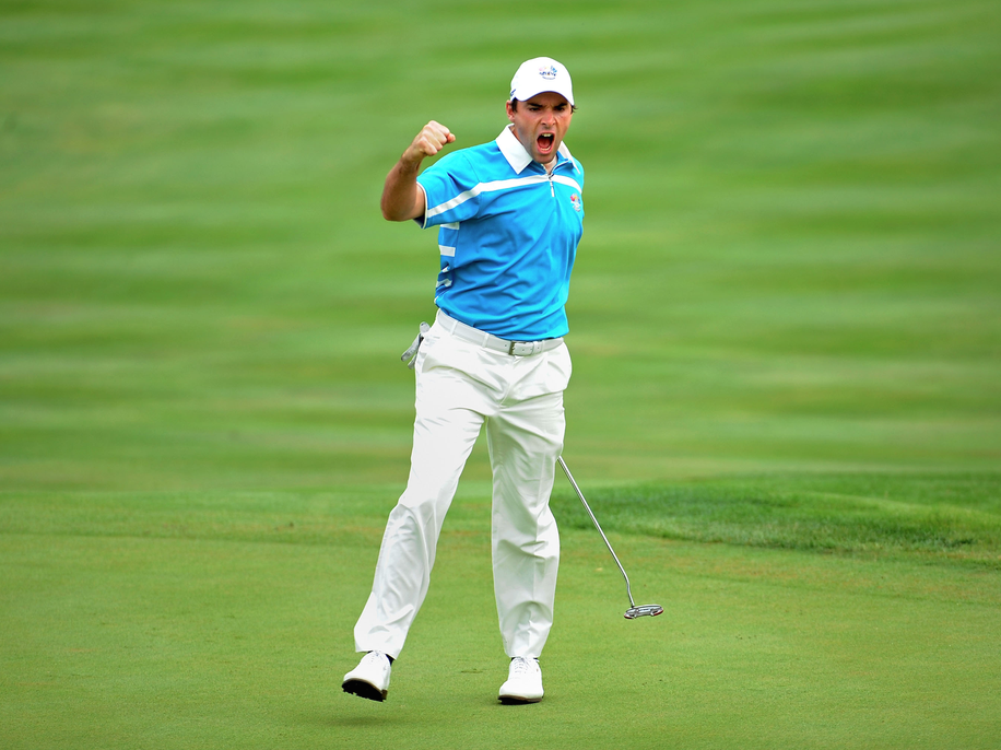 Holing a crucial birdie putt in the 2008 Ryder Cup