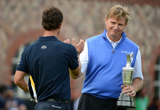 Adam Scott congratulates Ernie Els